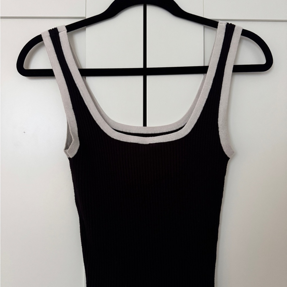 Black Ribbed Tank Top With White Contrasting Detail